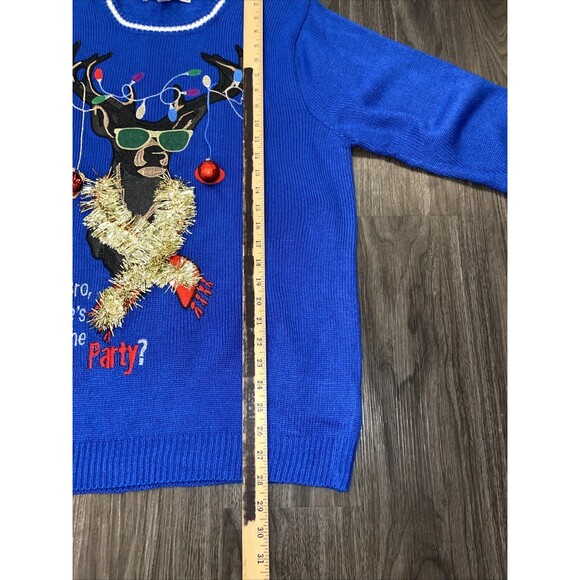Jolly Sweaters Size M Blue Bro Where's the Party Holiday Ugly Christmas Sweater - Picture 11 of 16